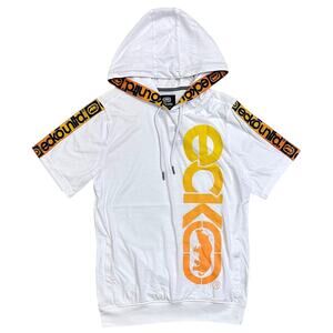 Ecko Unltd Men's Hoodie T-Shirt Logo Tape Ribbon Short Sleeve Tee in White